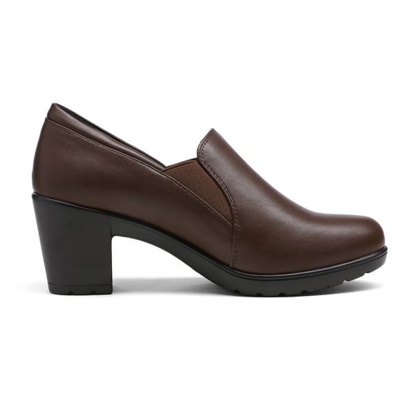 Comfortable Round Toe Block Heel Pumps - DARK BROWN - 1
